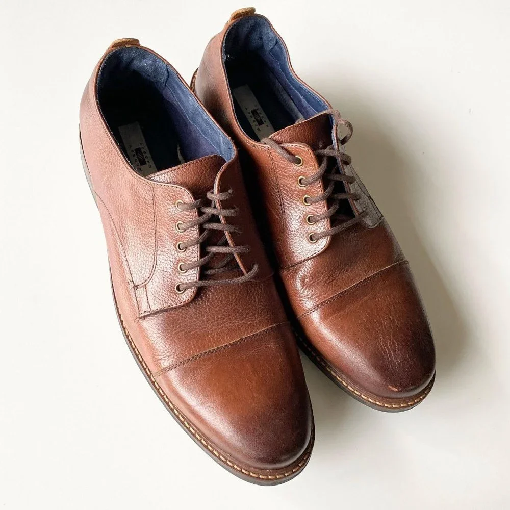size 12 D shoes mens oxford Joseph Abboud  brown leather lace up ‎ “harold”